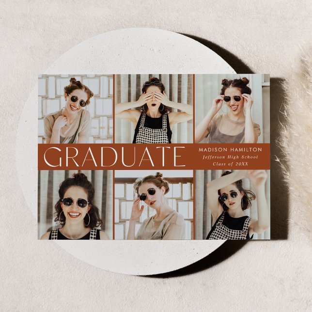 Modern Classic Terracotta 6 Photo Graduation Announcement (Creator Uploaded)