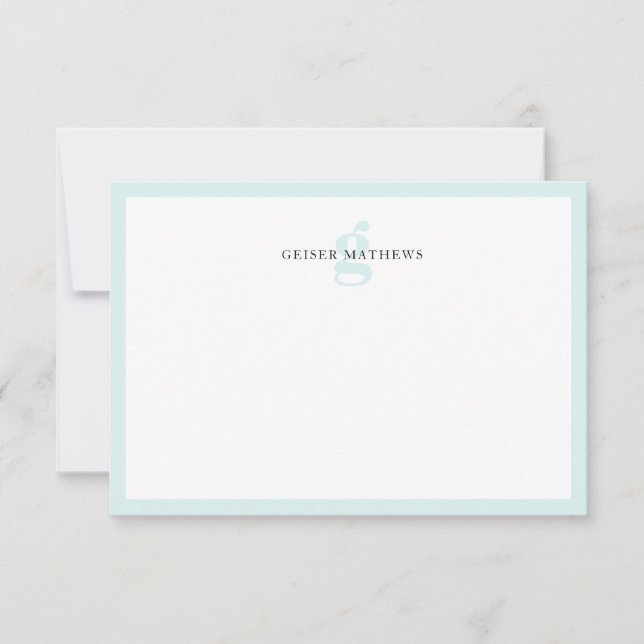Modern Classic Typographic Soft Blue Monogram Card (Front)