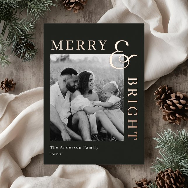 Modern Classic Typography Two Sided Family Photo Foil Holiday Card (Creator Uploaded)