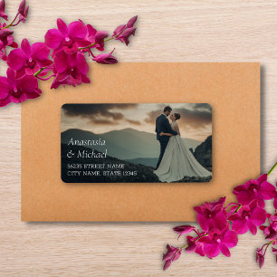modern classic typography wedding photo address label