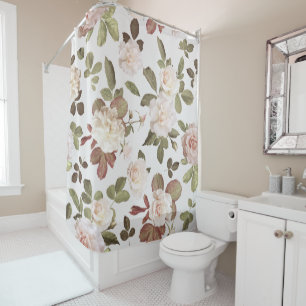 Modern classic vintage beige roses florals shower curtain