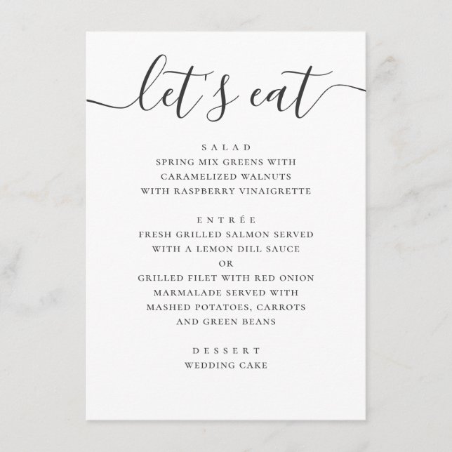 Modern Classic Wedding | Calligraphy Lets Eat Menu (Front)