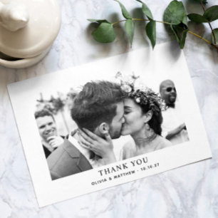 Modern Classic Wedding Minimalist Clean Photo Thank You Card