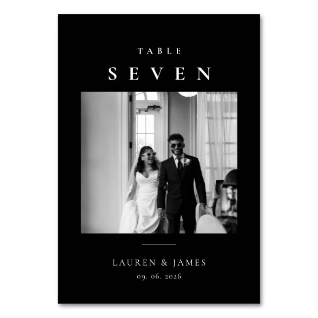 Modern Classic Wedding Photo Black Table Number (Front)