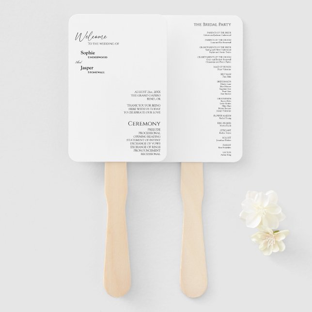 Modern Classic Wedding Program Fan (Front and Back)
