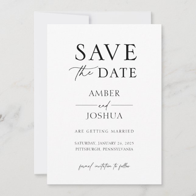 Modern Classic Wedding Save the Date  Invitation (Front)