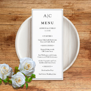 Modern Classic White Monogram Wedding Flat Menu