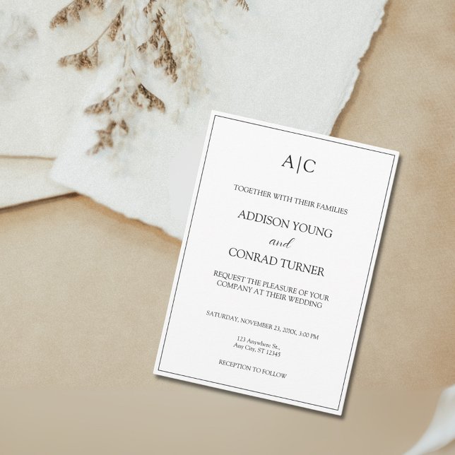 Modern Classic White Monogram Wedding Invitation (Creator Uploaded)