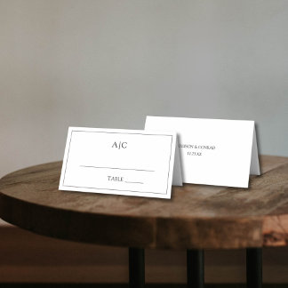 Modern Classic White Monogram Wedding Place Card
