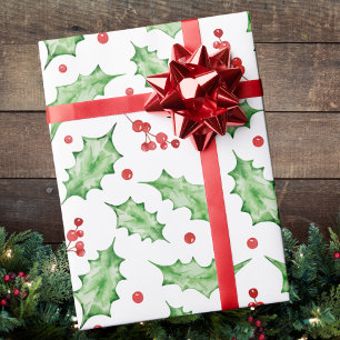 Modern Classic Winter Watercolor Greenery Wrapping Paper