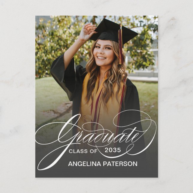Modern Classical Calligraphy Graduation Party Invitation Postcard (Front)
