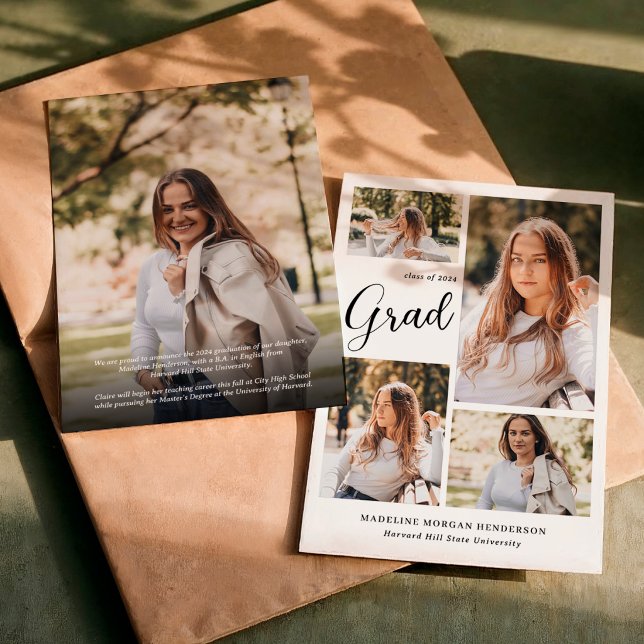 Modern Classy 5 Photo Collage Graduation Announcement (Creator Uploaded)