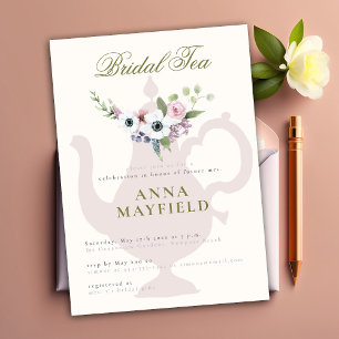 Modern Classy Anemone Floral Boho Bridal Tea Party Invitation