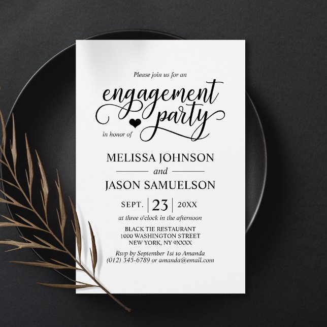 Modern Classy Black White Heart Engagement Party Invitation (Creator Uploaded)