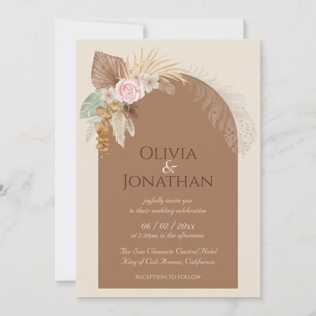 Modern Classy Boho Rustic Beige Brown Wedding Invitation (Front)