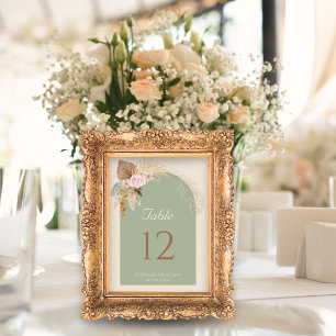 Modern Classy Boho Rustic Beige Mint Wedding Table Number