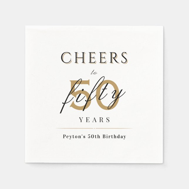 Modern classy cheers to 50 years birthday party napkin (Front)