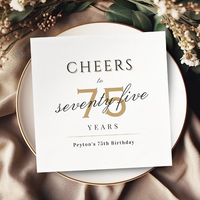 Modern classy cheers to 75 years birthday party napkin (Modern classy cheers to 75 years birthday party napkins)