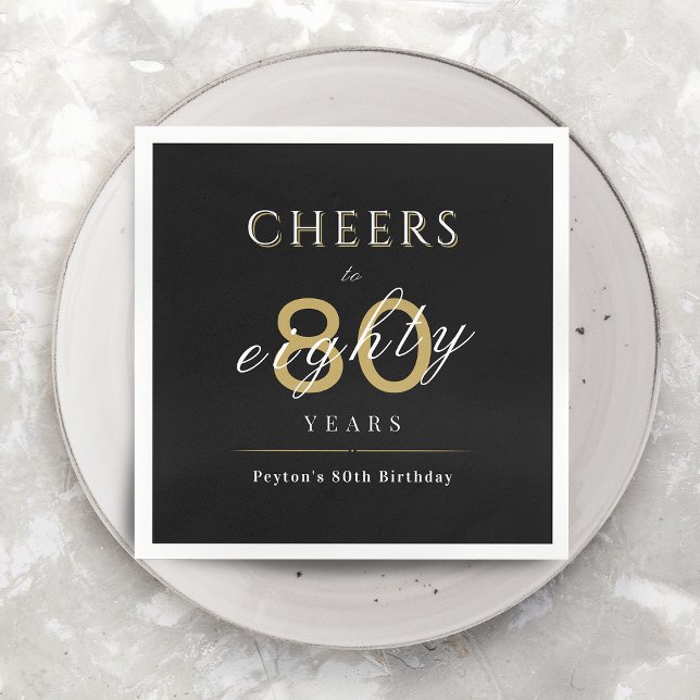 Modern classy cheers to 80 years birthday party napkin (Modern classy cheers to 80 years birthday party napkins)