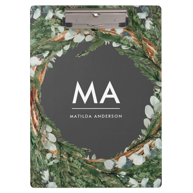 Modern classy elegant eucalyptus botanical wreath clipboard (Front)