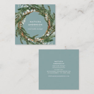 Modern classy elegant eucalyptus botanical wreath square business card
