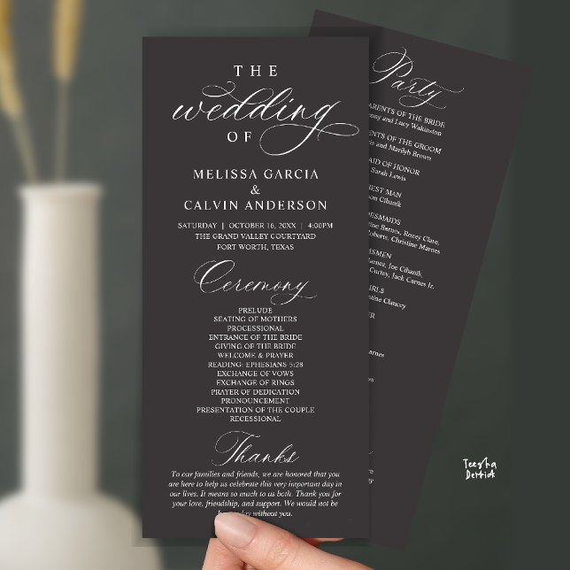 Modern Classy Elegant Wedding Ceremony Program (Modern Classy Elegant Wedding Ceremony Program card charcoal grey)