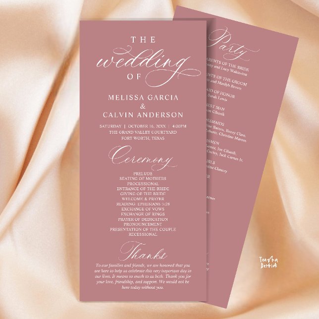Modern Classy Elegant Wedding Ceremony Program (Modern Classy Elegant Wedding Ceremony Program card dusty rose pink)