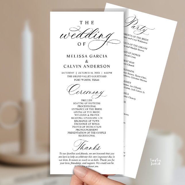 Modern Classy Elegant Wedding Ceremony Program (Modern Classy Elegant Wedding Ceremony Program card black and white)