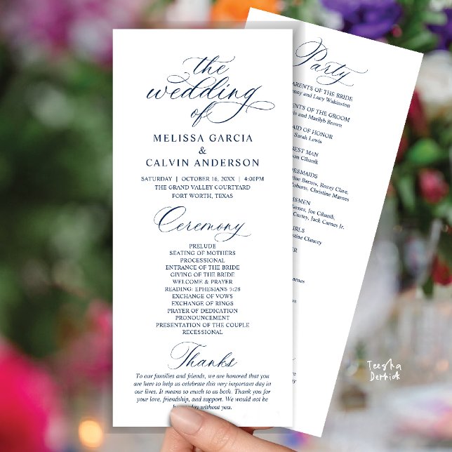 Modern Classy Elegant Wedding Ceremony Program (Modern Classy Elegant Romantic Wedding Ceremony Program Card in Navy Blue)