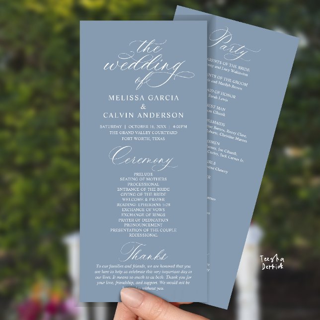 Modern Classy Elegant Wedding Ceremony Program (Modern Classy Elegant Romantic Wedding Ceremony Program Card in Dusty blue)