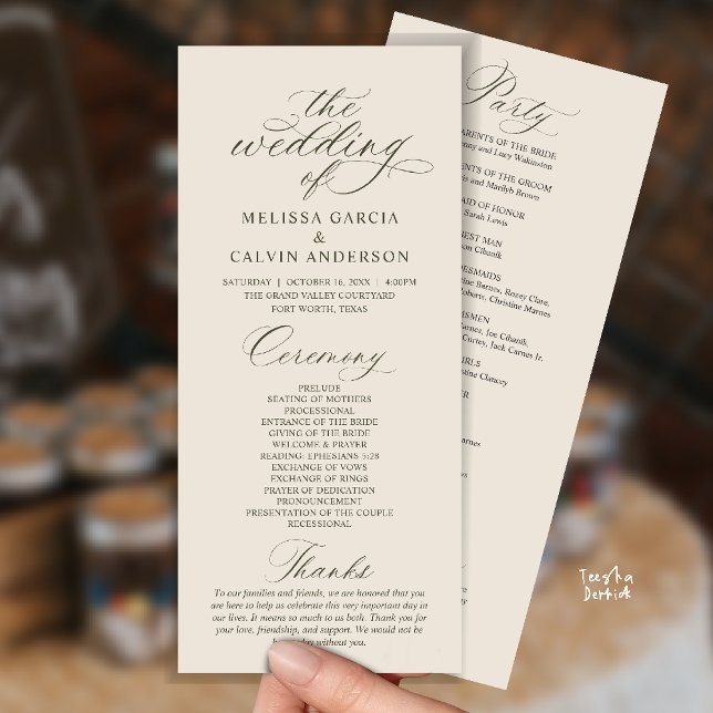 Modern Classy Elegant Wedding Ceremony Program (Modern Classy Elegant Romantic Wedding Ceremony Program Card in cream grey)