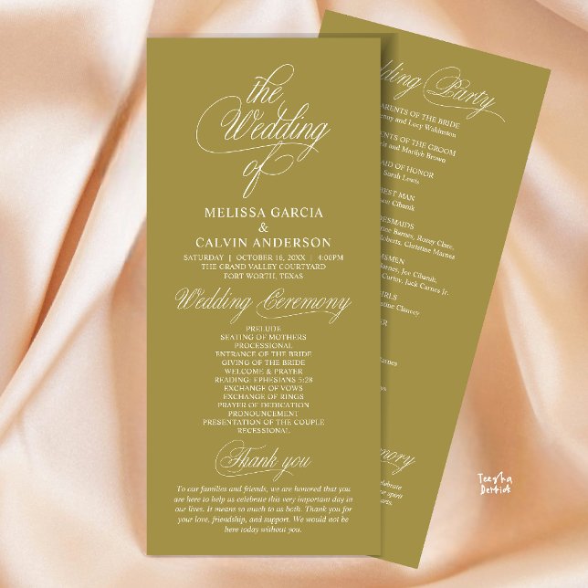 Modern Classy Elegant Wedding Ceremony Program (Modern Classy Elegant Wedding Ceremony Program Card in Yellow Gold)