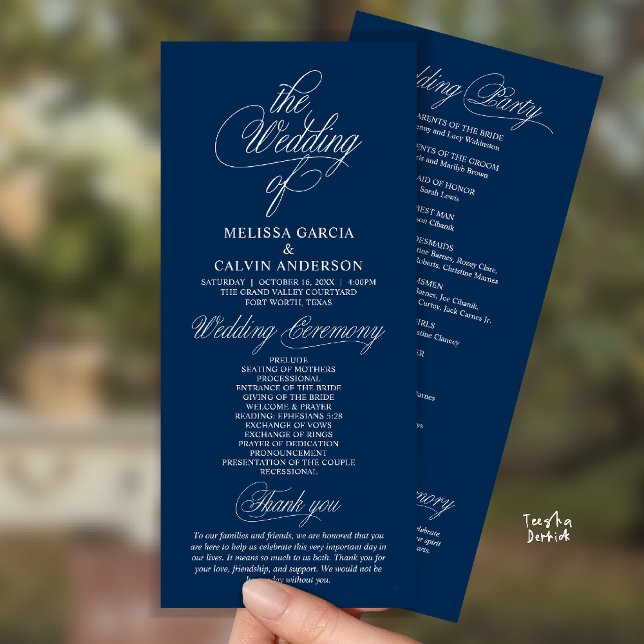 Modern Classy Elegant Wedding Ceremony Program (Modern Classy Elegant Wedding Ceremony Program Card in Navy Blue)