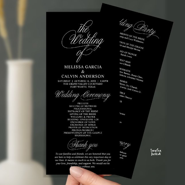 Modern Classy Elegant Wedding Ceremony Program (Modern Classy Elegant Wedding Ceremony Program Card in Black and White)