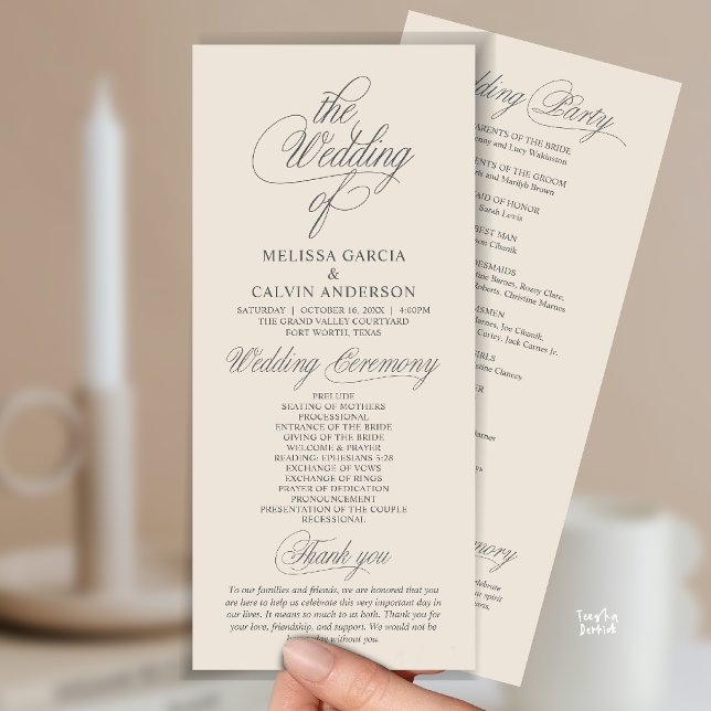 Modern Classy Elegant Wedding Ceremony Program (Modern Classy Elegant Wedding Ceremony Program Card in Cream Grey)