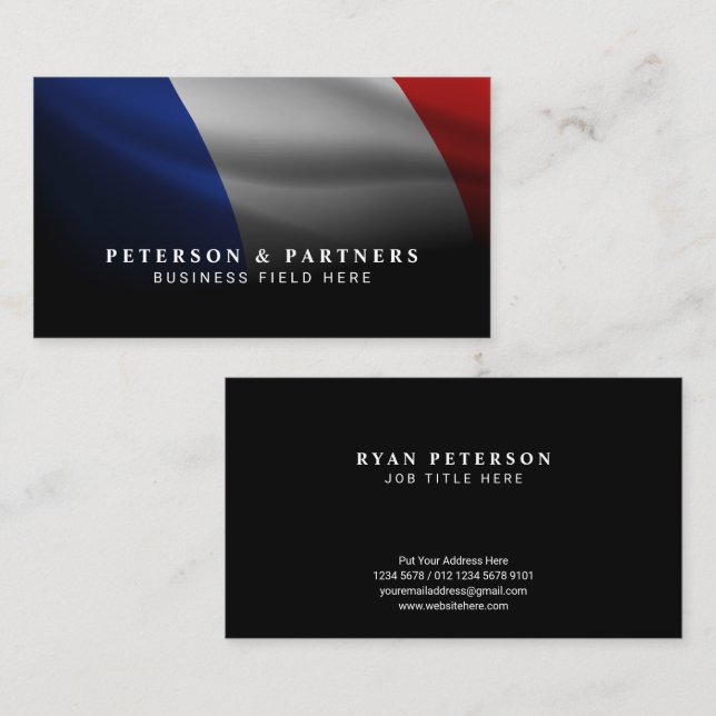 Modern Classy French National Black Business Card (Front/Back)
