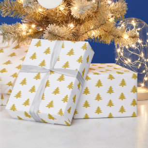 Modern Classy Gold Christmas Trees on White Wrapping Paper