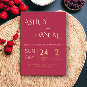 Modern Classy Magenta Gold Calligraphy Wedding