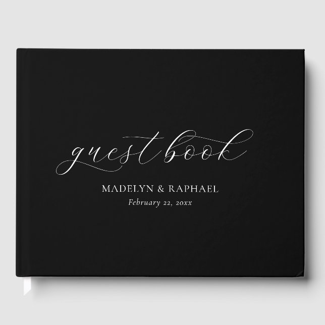Modern Classy Minimal Script Custom Wedding Guest Book (Front)
