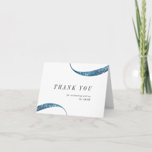 Modern classy minimalist faux blue glitter thank you card