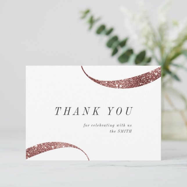Modern classy minimalist rose gold glitter thank you card (Standing Front)