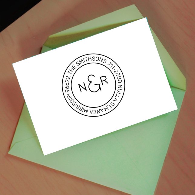  Modern Classy Monogram Family Name Return Address Rubber Stamp (Creator Uploaded)