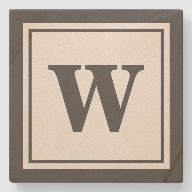 Modern Classy Monogram Stone Coaster (Front)