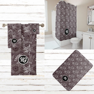 MODERN CLASSY MONOGRAMMED BLACK AND WHITE BATH MAT