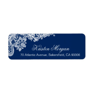 Modern Classy Navy Blue Floral Lace RSVP Return Address Label