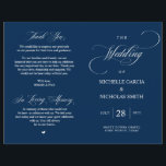 Modern Classy Navy Blue, Foldable Wedding Program<br><div class="desc">This is the foldable wedding ceremony program card, in classic Elegant Classy Navy Blue themed. It is designed with scroll accent that can be personalised with custom/ personalised text for your bridal party, ceremony details, memorial notes and thank you message. ** Note: these text weight paper programs arrive flat and...</div>