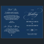 Modern Classy Navy Blue, Foldable Wedding Program<br><div class="desc">This is the foldable wedding ceremony program card, in classic Elegant Classy Navy Blue themed. It is designed with scroll accent that can be personalised with custom/ personalised text for your bridal party, ceremony details, memorial notes and thank you message. ** Note: these text weight paper programs arrive flat and...</div>