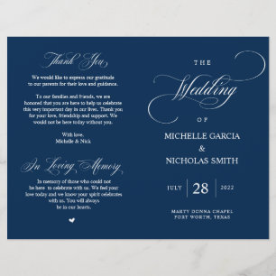 Modern Classy Navy Blue, Foldable Wedding Program
