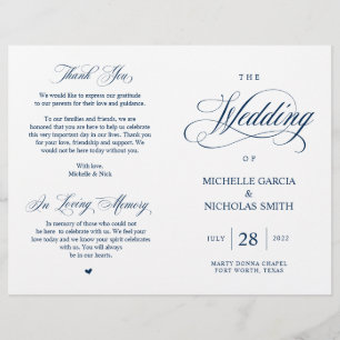 Modern Classy Navy Blue, Foldable Wedding Program