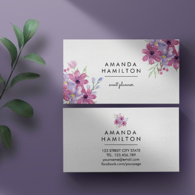 Modern Classy PINK Watercolor Flower and leaves Business Card (Creator Uploaded)